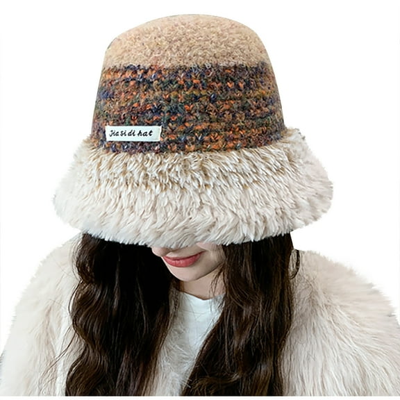 Winter Beanies Fluffy Warm Hat for Women Unisex Fisherman Caps Multicolor Plush Matching Color Bucket Basin Hat