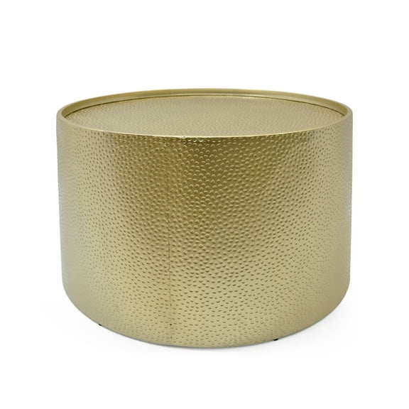 Holaki Modern Hammered Iron Round Coffee Table, Gold