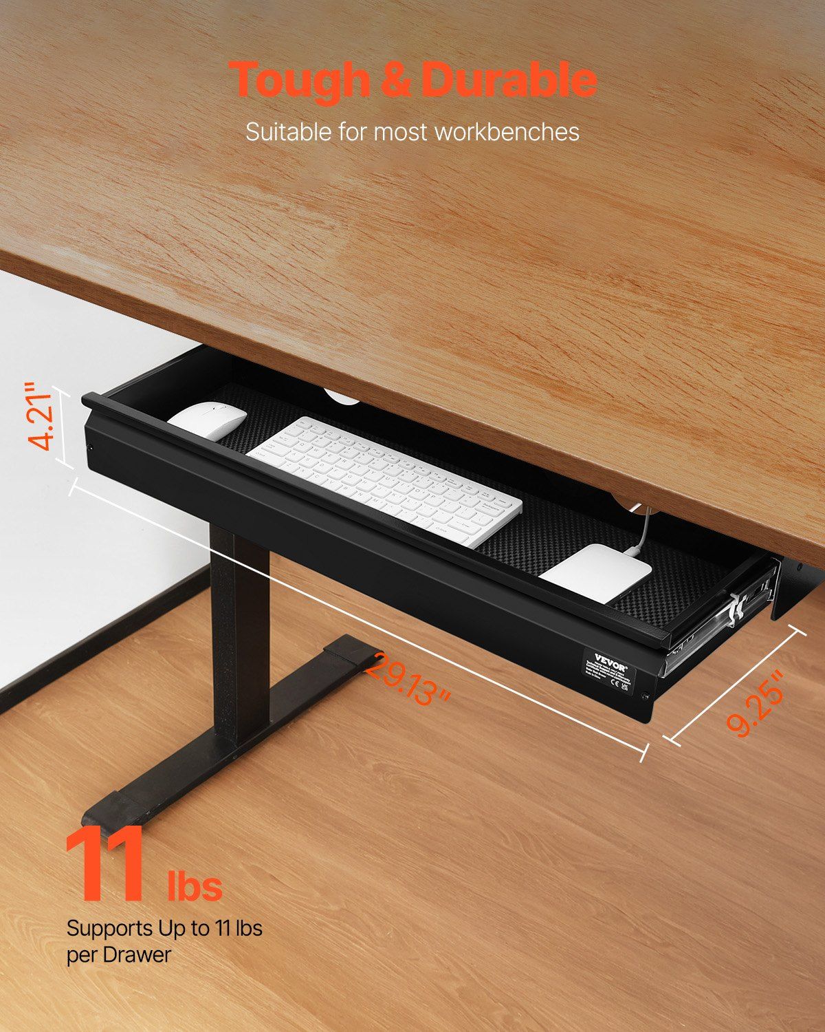 26 in Under Desk Drawer Organizer Slide-Out Storage for Home Office with Keyboard Tray Space Saver Extra-Wide Metal Construction Smooth Silent Glide Hidden Desktop Storage for Office Supplies Tools