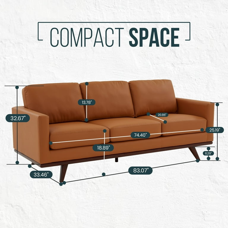 Leisuremod Chester Modern Leather 3 Seater Sofa With Birch Wood