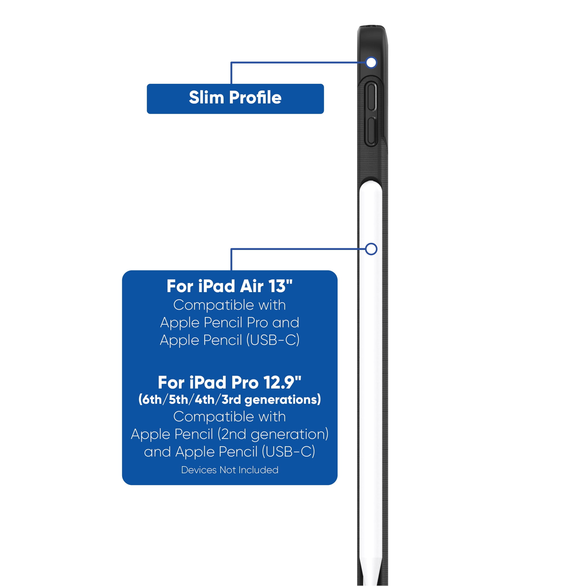 onn. Slim Rugged Tablet Case for iPad Air 13" (M3, M2) / iPad Pro 12.9" (6th, 5th, 4th, 3rd generation) - Black/Clear
