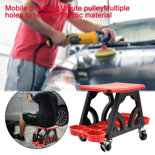 DYNWAVECA Tabouret de Détaillage Automobile Mobile à Roulettes, Siège à Roulettes, Siège de Mécanicien pour Projets de Polissage, Équipement de Nettoyage auto, Outils pour Véhicules, Rouge