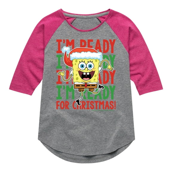 SpongeBob SquarePants - I'm Ready For Christmas - Toddler And Youth Girls Raglan Graphic T-Shirt