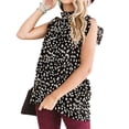 thumbnail image 4 of Camisa de mujer con cuello de muñeca, manga corta, top con estampado de puntos, camiseta informal, negro, L Sweethay AP001622-03, 4 of 7