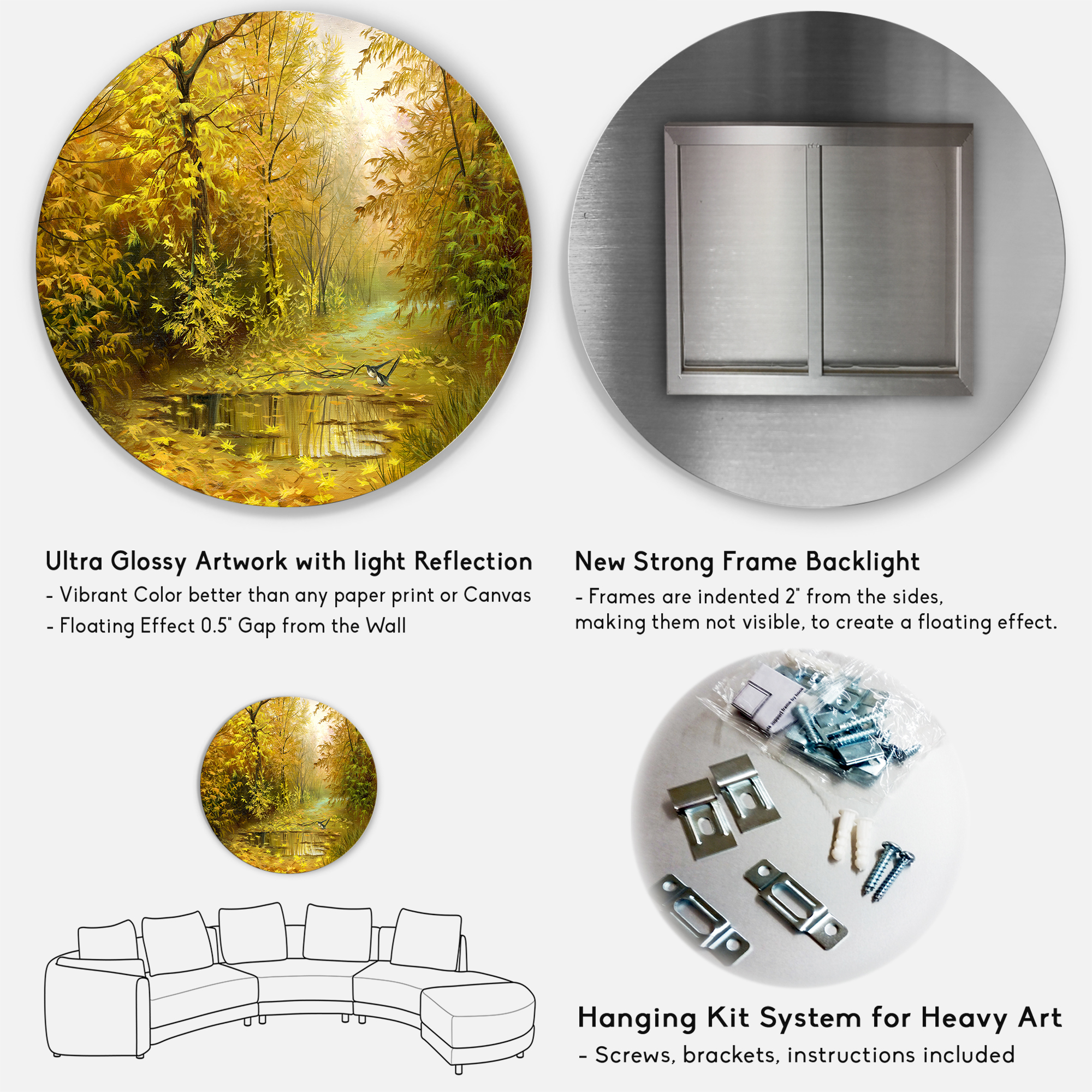 Designart 'Rain Water On Road In Yellow Woodlands' Country Circle Metal Wall Art 36x36 - Disc of 36