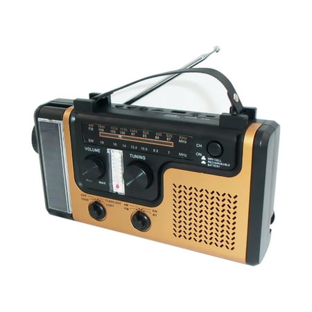 Dezsed Fm Radio Clearance Emergency Radio Hand Crank Solar  Am/Fm/Sw/Bt Radio Portable Battery Operated Radio with Cell Phone Charger  LED Flashlight & with Card Input Sos for Home Gold