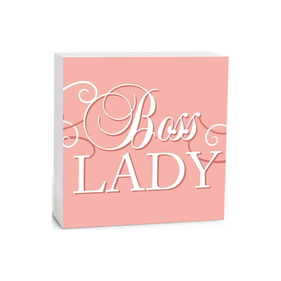 Boss Lady Creamy Pink Scroll 5 x 5 Wood Tabletop Sign Plaque