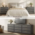 thumbnail image 5 of SICOTAS 31.3" W 3-Drawer Nightstand Set of 3 with Oversized Large Storage , Modern Night Stands Bedside Table with Adjustable Feet & Gold Handles for Bedroom Living Room Entryway, Dark Grey Oak, 5 of 7