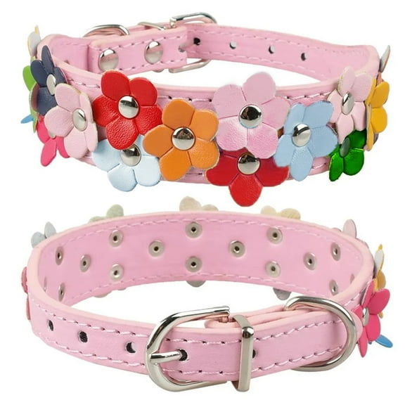 Double Row Floral Print Dog Collar Colorful Adjustable Pet Collar with Durable Buckle for Small and Medium Dogs