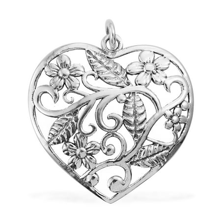 Amber Sterling Silver Handmade Pendant - Heart Pendant Necklace 925 Sterling Silver Handmade Gift Jewelry for Women 4.02 g
