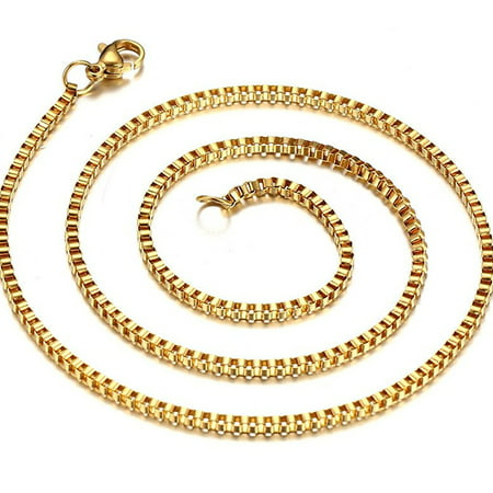 18K Gold Plated Box Chain Necklace for Mens Pendant Accessory Chain ...