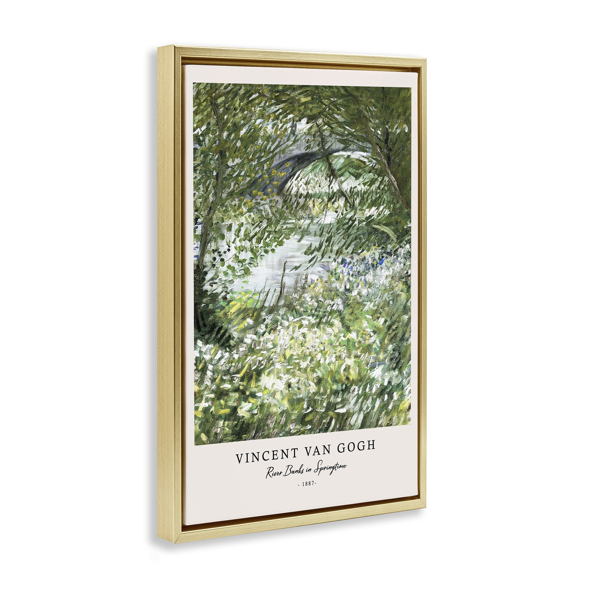 Stupell Industries Classic River Banks At Springtime Gold Framed Floater Canvas Wall Art, design by Vintage Hustle