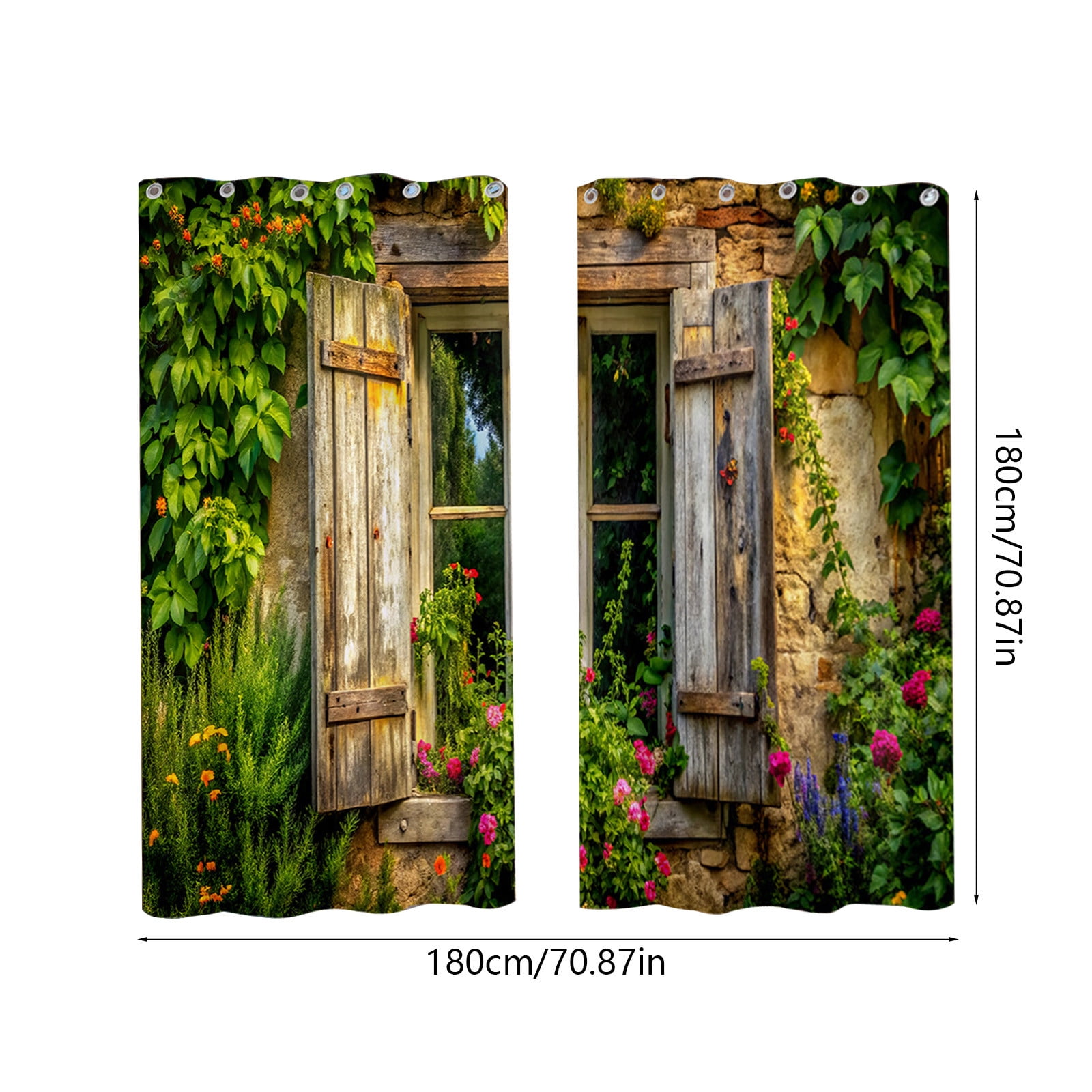 Colorful garden Waterproof Outdoor Curtains for Patio,Blooming Flowers Plants Print,Curtain for Bedroom, Porch, Living Room, Pergola, Cabana,2 Panel, 72x72 inch, Green Multicolor