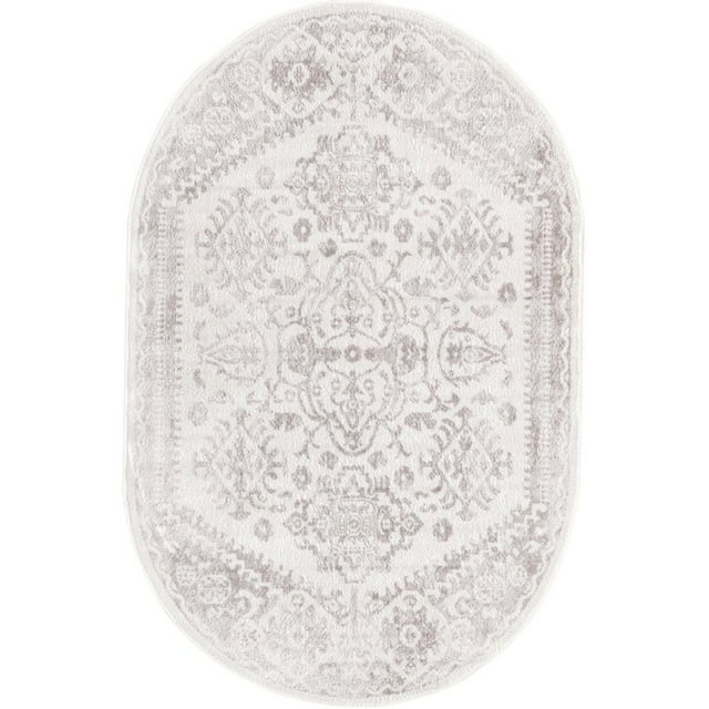 Unique Loom Oxford Medallion Intricate Design Rug 4' x 6' Oval Cream/Gray