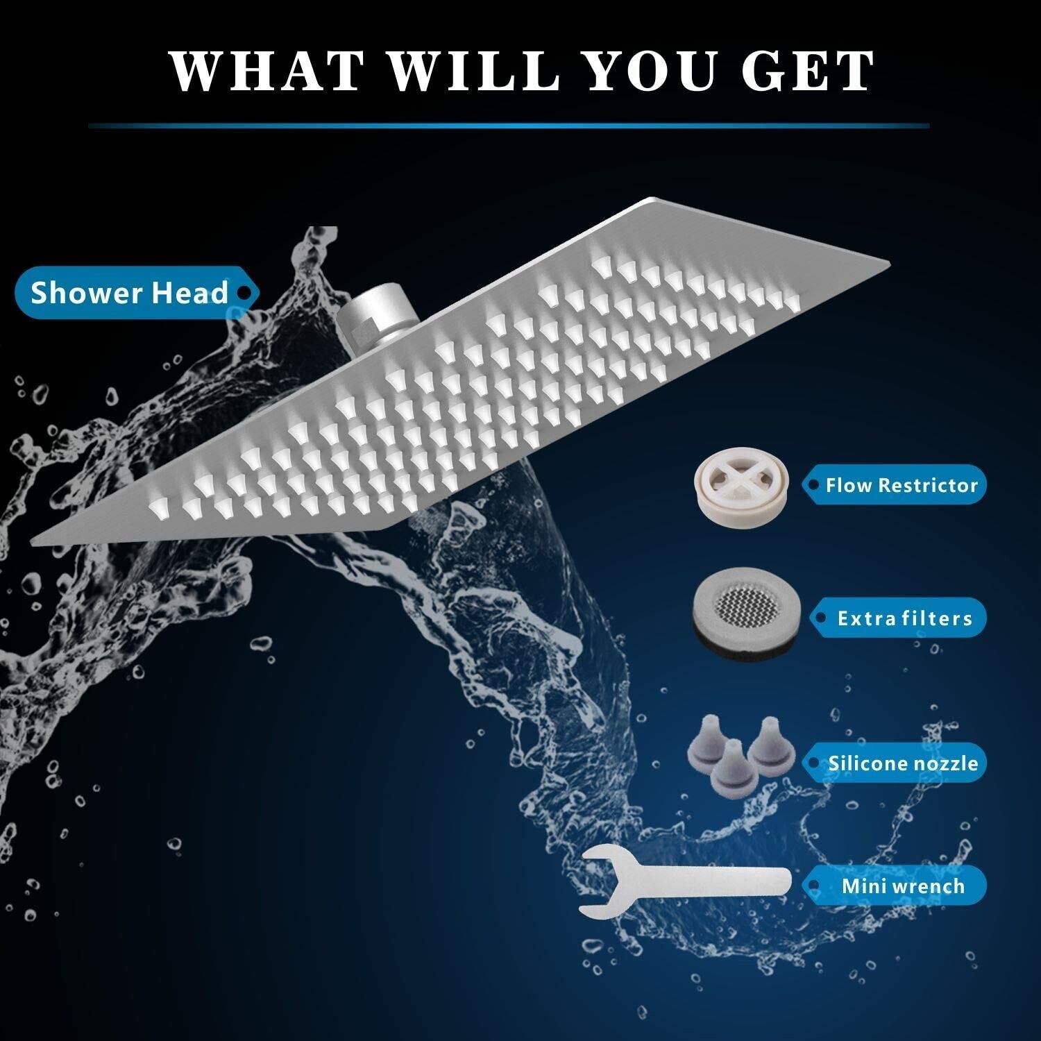 16 inch Rain Shower Head Wall/Ceil Mounted Square Rainfall High pressure Shower