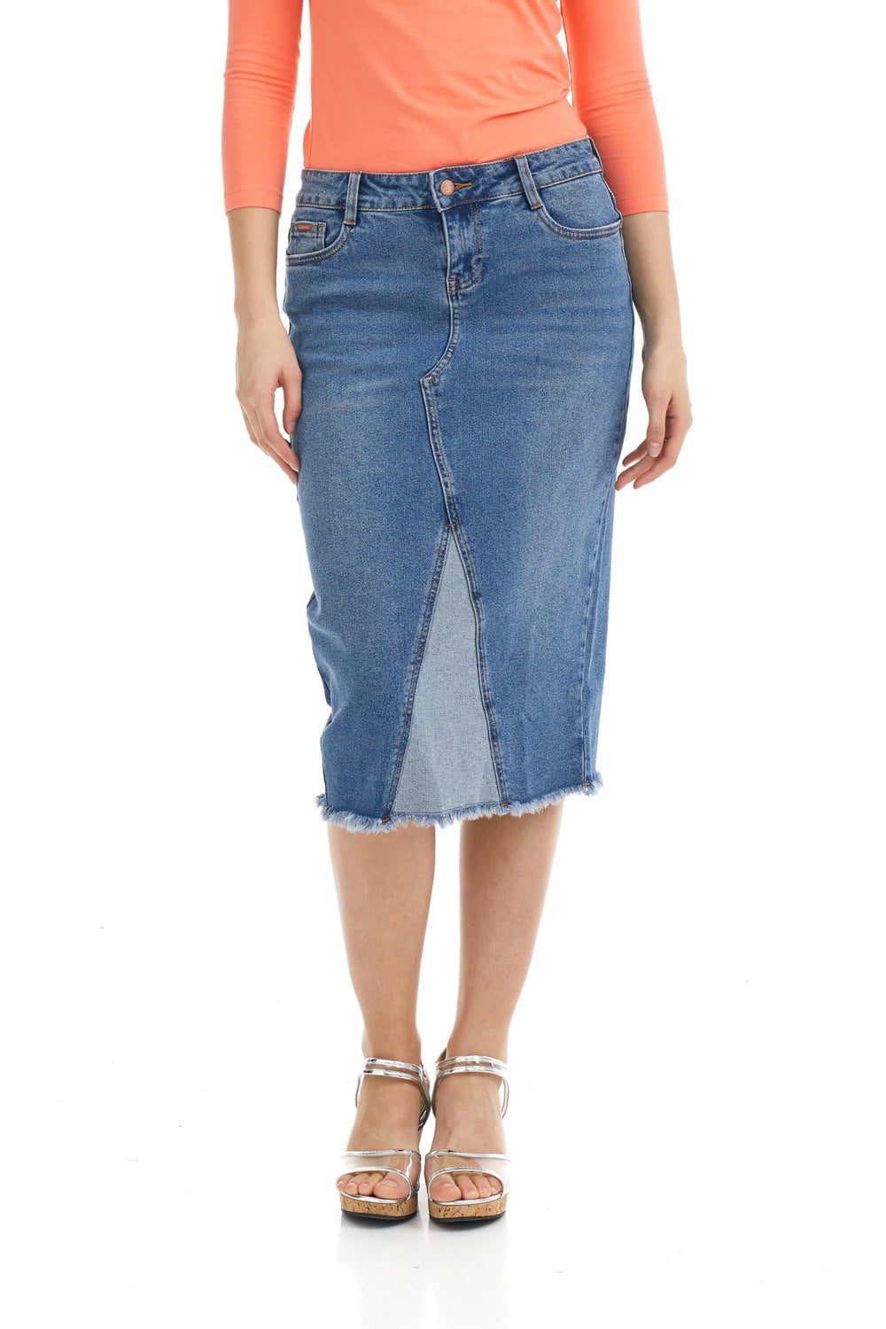 ESTEEZ Womens Stretch Denim Knee Length Jeans Skirt Manhattan