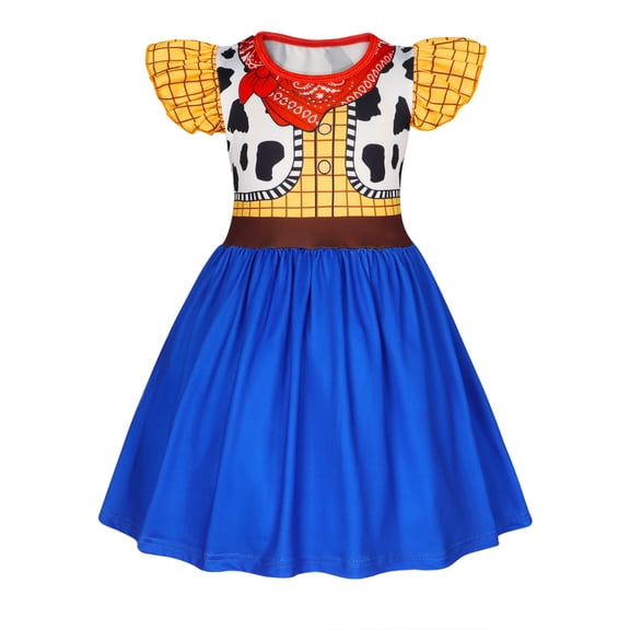 Zydvens G*irls Cowgirl Anime Costume Dress - Western Cow Print Flutter Sleeve Dress Movie Character Birthday Outfit Accessories Halloween Cosplay Party Dresses