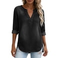 thumbnail image 2 of Miqool Women's Washed Denim Tunic Tops 3/4 Sleeve V-Neck Loose Fit Jean Blouse Casual Roll-Up Sleeve Everyday Shirts, 2 of 9