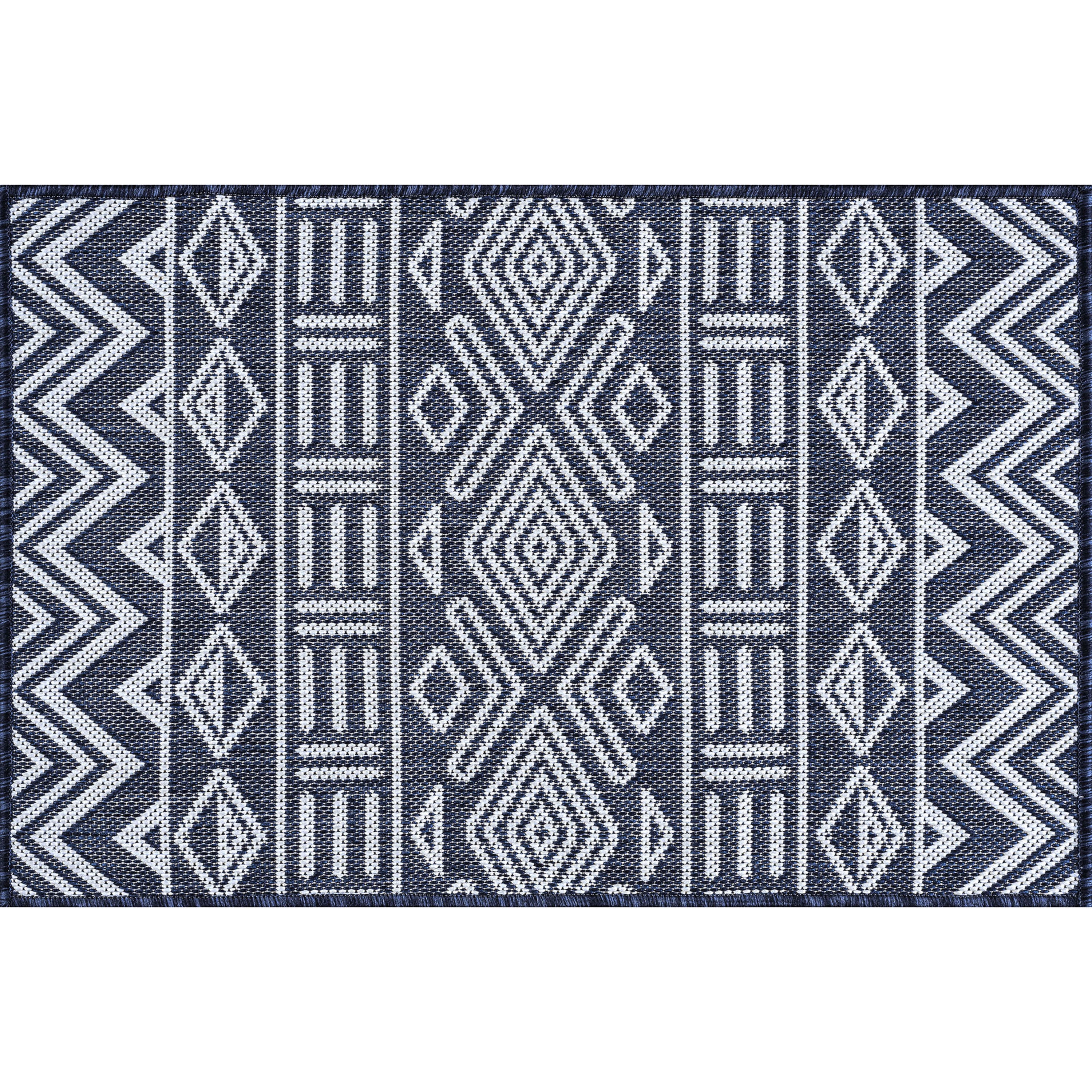 2x3 Water Resistant, Small Indoor Outdoor Rugs for Patios, Front Door Entry, Entryway, Deck, Porch, Balcony | Outside Area Rug for Patio | Navy, Moroccan | Size: 2' x 3'