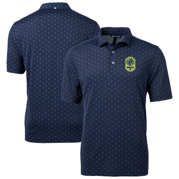 Men's Cutter & Buck Navy Nashville SC DryTec Virtue Eco Pique Tile Print Recycled Polo