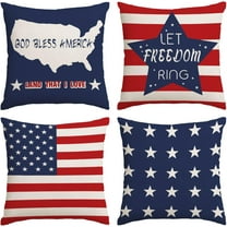 4th of July Throw Pillow Covers 16x16 Set of 4 Patriotic Pillow Covers American Flag Day Memorial Day Independence Red White Blue Pillow Case Cushion Covers Home Outdoor Sofa Couch Decorations