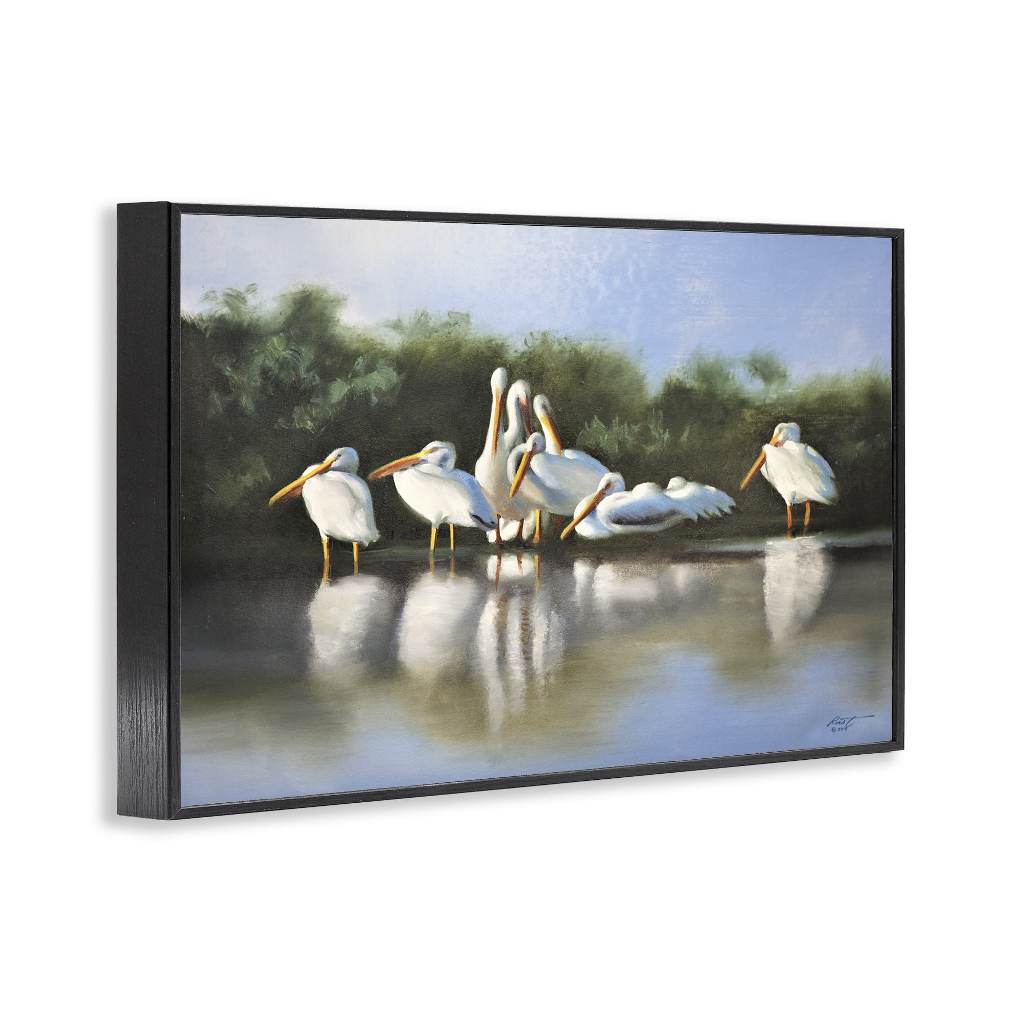 Stupell Industries White Pelicans Flock Animals & Insects Painting Black Framed Art Print Wall Art, 24 x 16