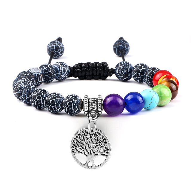 Hot 7 Chakra Life Tree Pulseras Piedra Natural Reiki Healing Engry Beads Brazaletes Mujeres Hombres Yoga Pulsera Meditación Joyería Regalo Tan Jianjun unisex