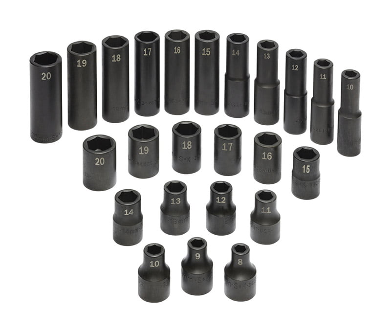 24PC BLACK SOCKETS RATCHET WRENCH SET 1/2 INCH DRIVE METRIC METAL CARRY CASE BOX 