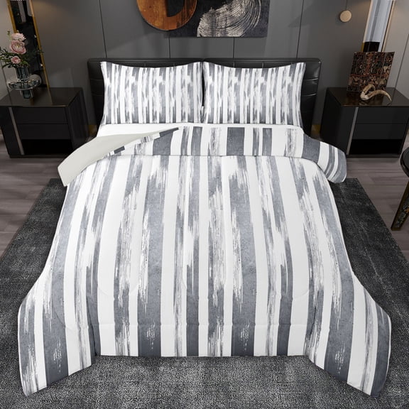 jejeloiu Modern Abstract Geometric Twin Comforter Sets,Gray Stripe Bedding Set For Girls Boys Reversible 2-Piece