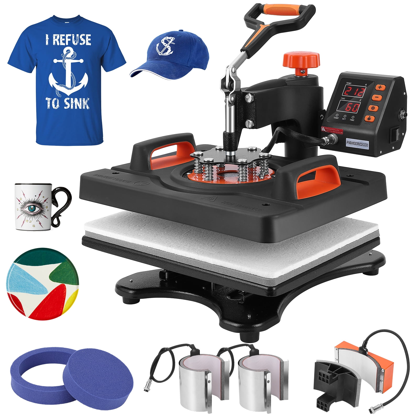 6-in-1 Heat Press Machine for T-Shirts and Hats, 800W Sublimation Heat Press with 360° Rotation Swing-Away Design, Dual-Tube Heating for DIY Printing on T-Shirts, Caps, and Mugs (12 X 15'')