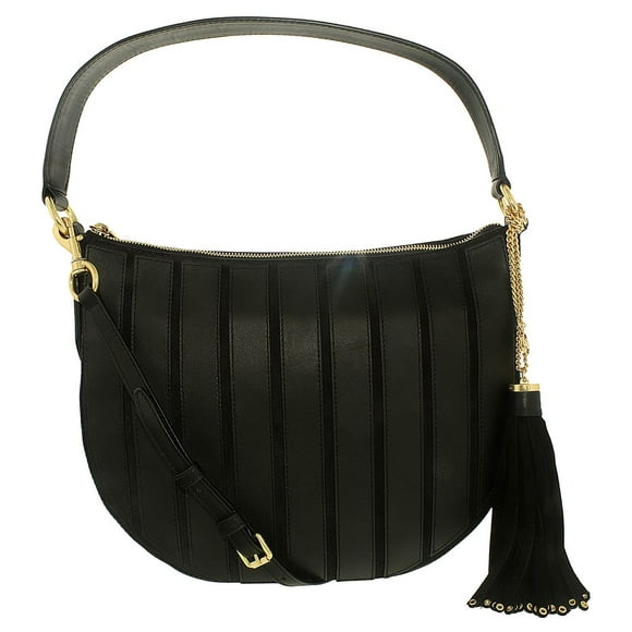 Michael Kors 30F6ABJH6S-001 Women's Brooklyn Applique Black Suede Leather Convertible Medium Hobo