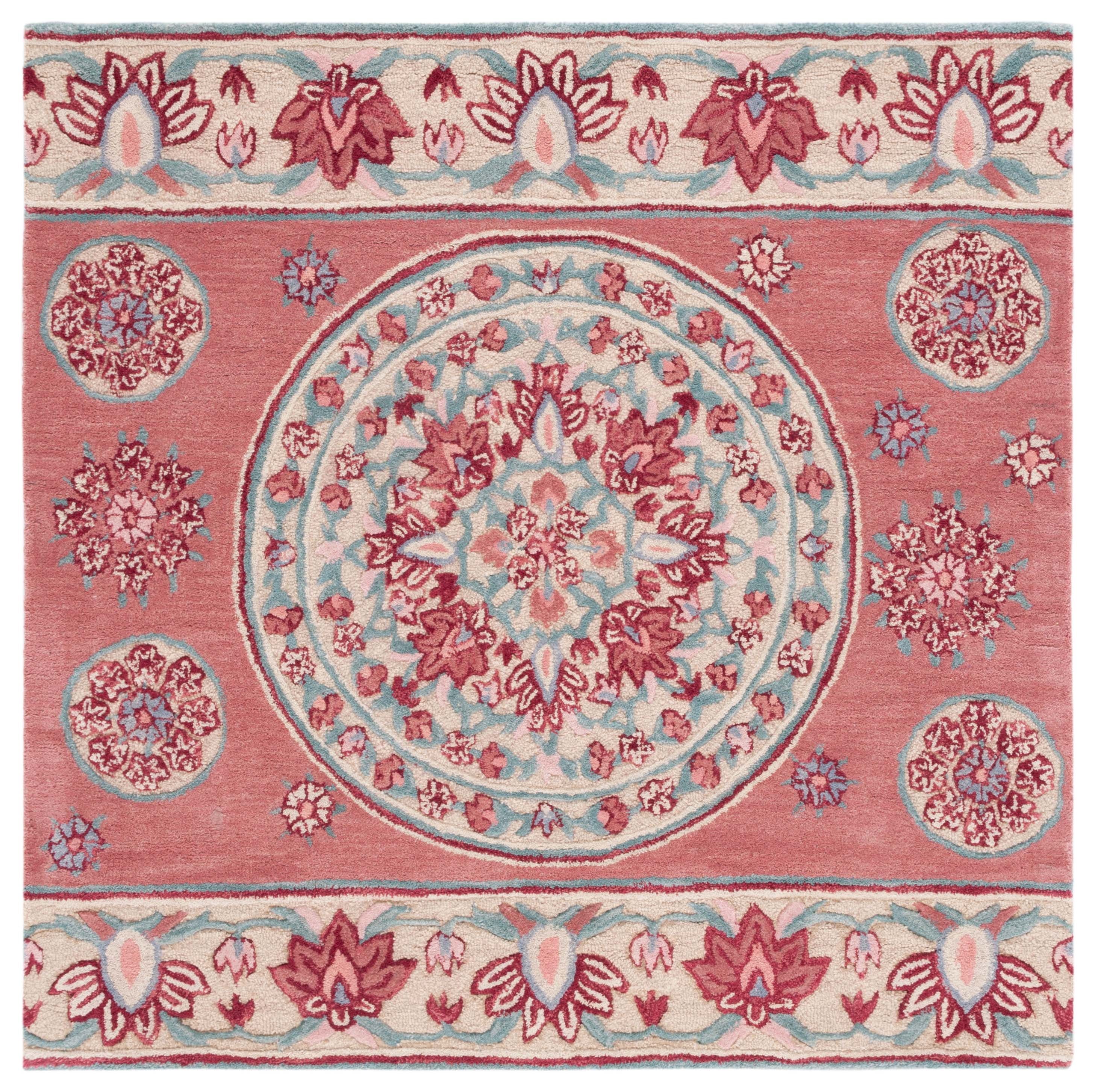 SAFAVIEH Bellagio Vanessa Floral Wool Area Rug, Red/Beige, 5' x 5' Square