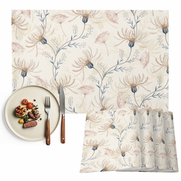 Placemats Set of 6, Yellow Flower Place Mats Floral Leaves Branch Tablemats Washable Placemat Table Decoration for Kitchen Table Dinner Party Home Decor Indoor Outdoor 13x19 Inch