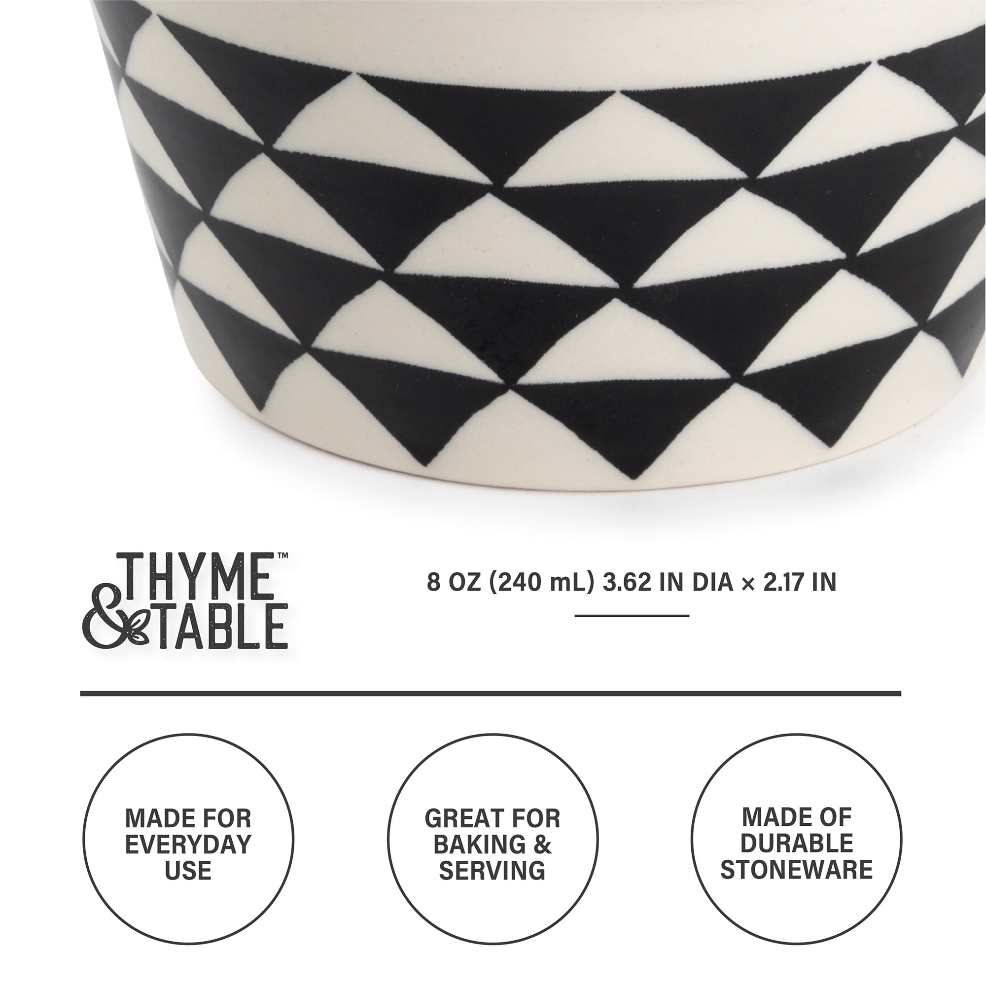 Thyme & Table Stoneware Ramekin, Black & White Medallion, 6-Piece Set