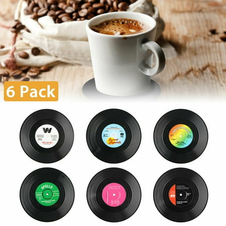 

6Pcs Record Coasters Round Vinyl Coasters Colorful Retro Record Disk Coasters Record Cup Drinks Holder Mat Tableware Placemat Non Slip Record Cup Mat for All Cups Mugs Bottles Glass