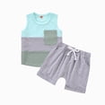 thumbnail image 2 of HCNTES Baby Boy Tank Outfit Toddler Baby Boy Clothing Set 6 12 18 24 Month 2T 3T Summer Splicing Sleeveless Tank Tops Solid Color Shorts Set, 2 of 4