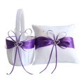thumbnail image 1 of Awtlife Juego de 2 piezas de cesta para niña de flores y almohada para anillo, decoración de boda morada, 1 of 5