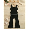 thumbnail image 4 of hirigin Toddler Kids Girls Sleeveless Rompers Solid Color Knitted Ribbed Waist Cutout Jumpsuits Summer One-Piece Clothes with Waist Bag, 4 of 9