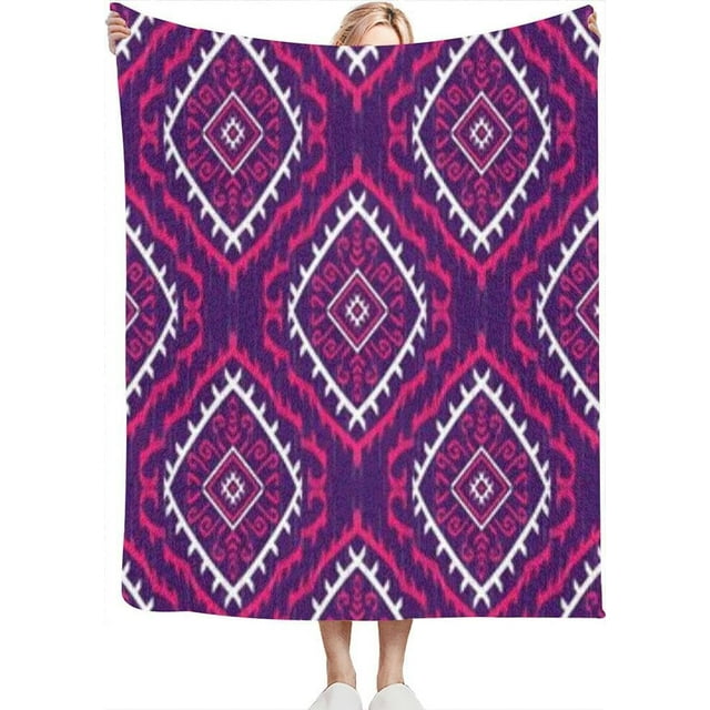Ikat Ethnic Ikat Geometric Native Patterns Tribal Boho Motif Aztec texThrow Blanket for Couch Bed Soft Cute Fleece Fuzzy Spring Summer Throw Blankets Cozy Living Room Throw Blanket for Chair