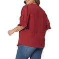 thumbnail image 4 of DARING DIVA Women's Plus Top Notched V Neck Puff Blouse Tops 3X Burgundy, 4 of 6