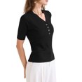 thumbnail image 4 of INSPIRAR CHIC Blusas de Mujer de Punto Acanalado con Cuello en V y Botones de Manga Corta S Negro, 4 of 6