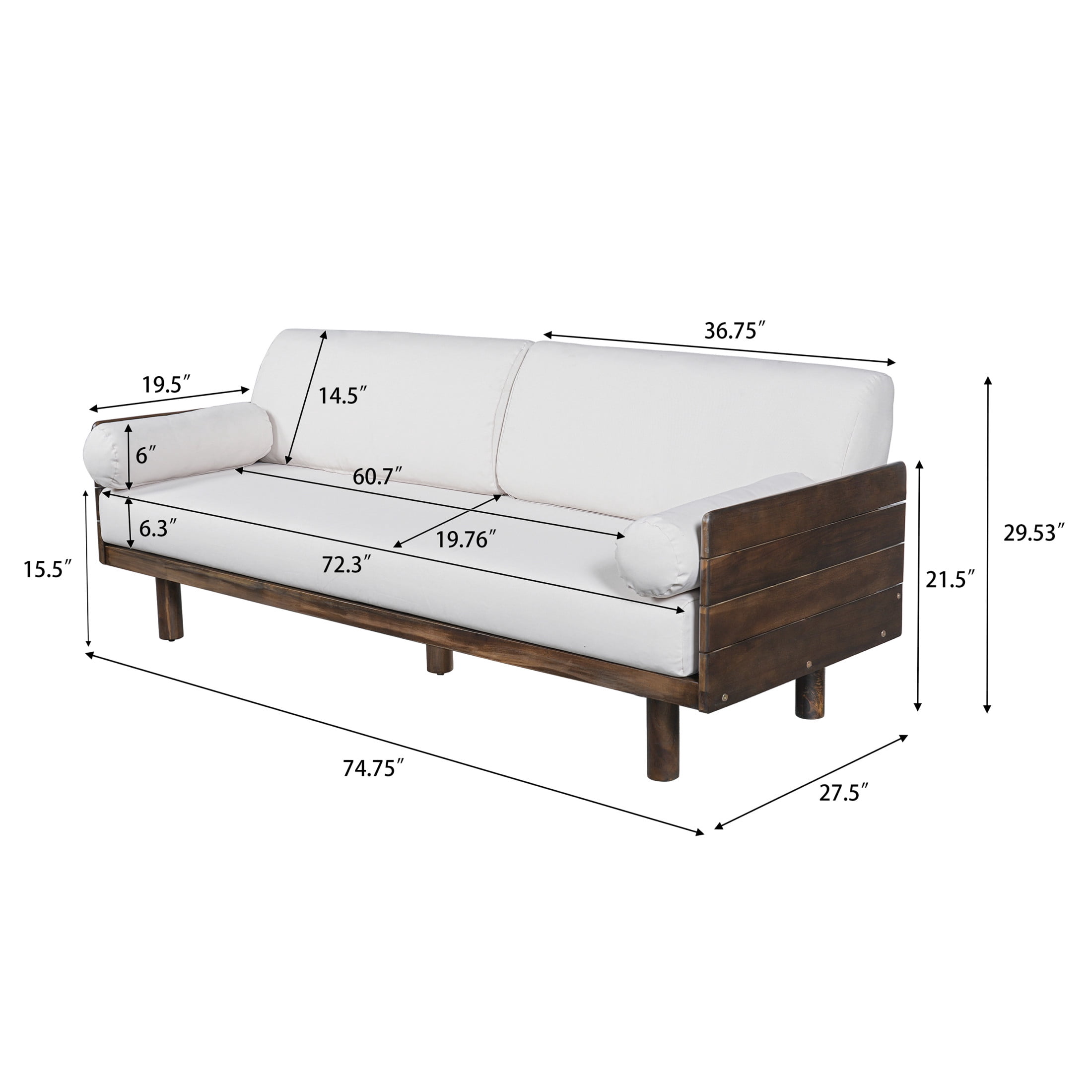 Christopher Knight Home Outdoor Acacia Wood 3-Seat Sofa with Cushions and Bolster Pillows, Dark Brown