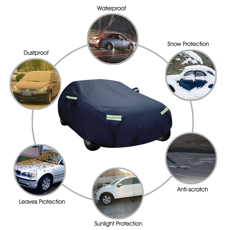 Universal Full Car Cover Waterproof Dust-proof UV Resistant Outdoor All Weather  Protection, L Size - 185L x 68.9W x 59.05H 