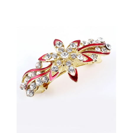 Unique Bargains Lady Wedding Party Flower Rhinestone Barrette Hairpin French Hair Clip Red