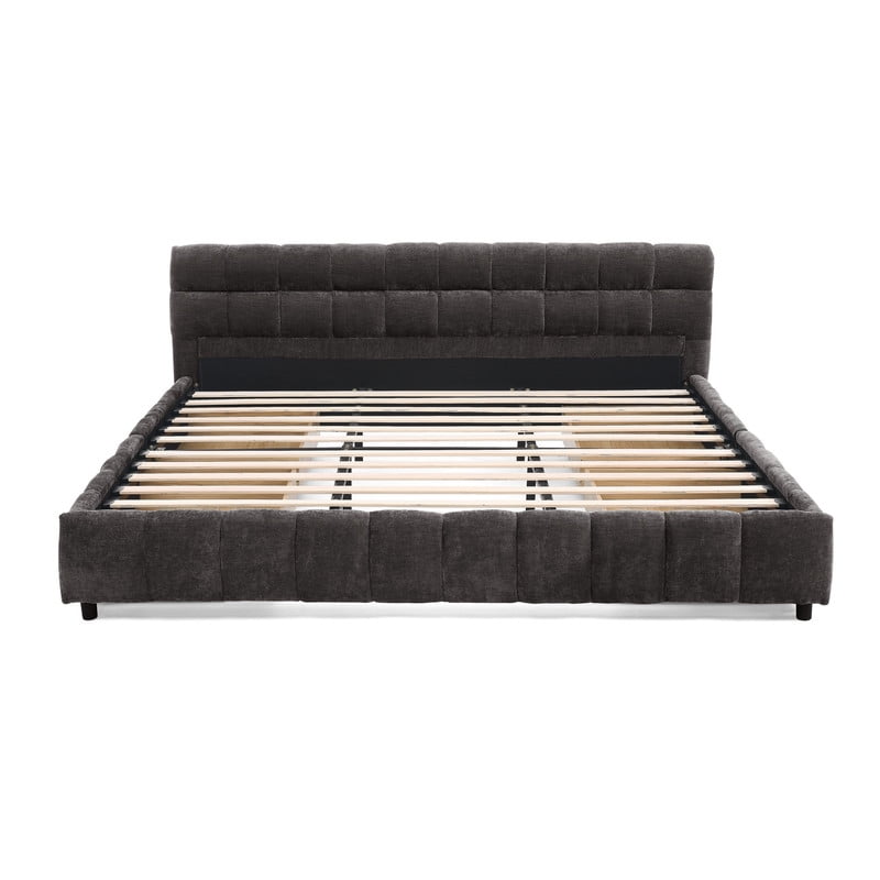 King Size Upholstered Platform Bed with 4 Storage Drawers, Low-Profile Chenille Grounded Bed with Headboard and Solid Frame, No Box Spring Needed