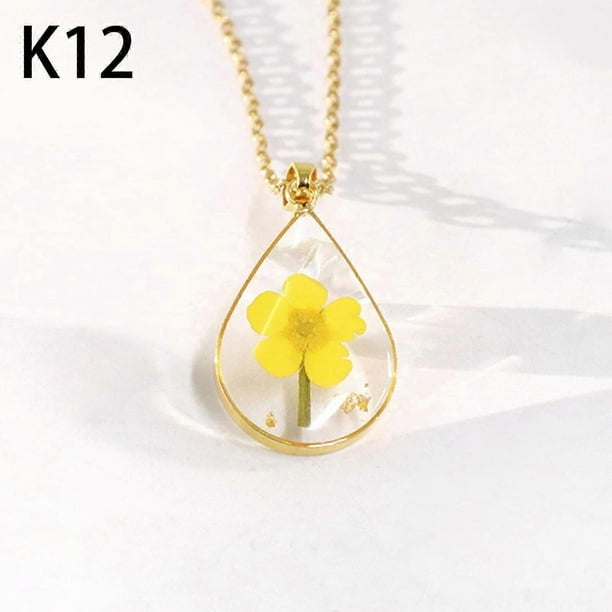 Birth Flower Necklace, Teardrop Flower Necklace - Pressed Flower Necklace, Birth Month Flower Necklace, Handmade Resin Necklaces