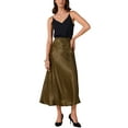 thumbnail image 2 of Women Satin Midi Skirt Elastic Waistband High Waisted Flowy Casual Elegant Silk Skirts 2025 M Coffee, 2 of 6