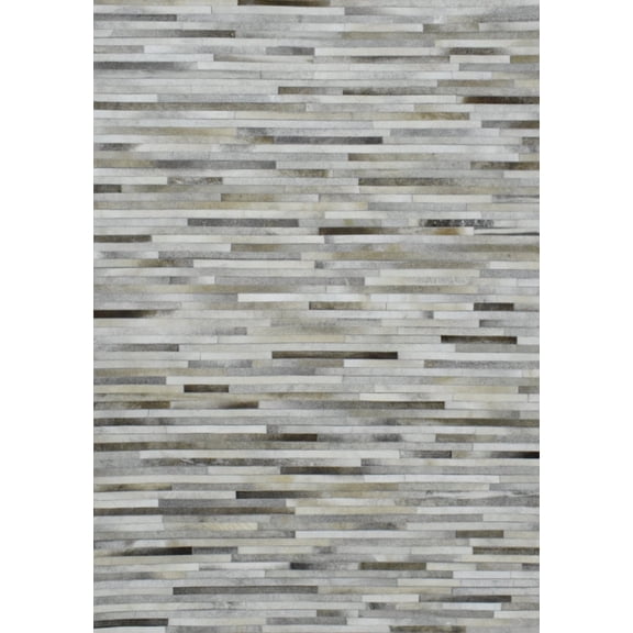 New Hairon 5x8 Leather Stripe Design Handmade Beige and Ivory Area Rug, Hand Stitched Genuine Leather Rug | LR6