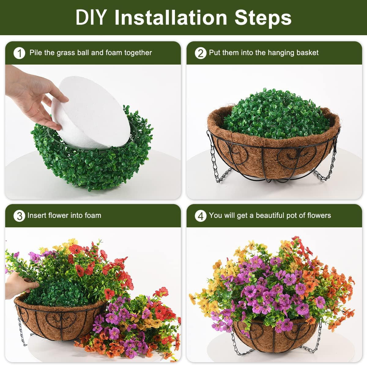 Artificial Faux Hanging Plants Flowers Basket for Summer Outdoor Decoration,Fake Silk Daisy in Planter Realistic UV Resistant Look Real for Porch Home Patio Balcony Yard(Multicolor)