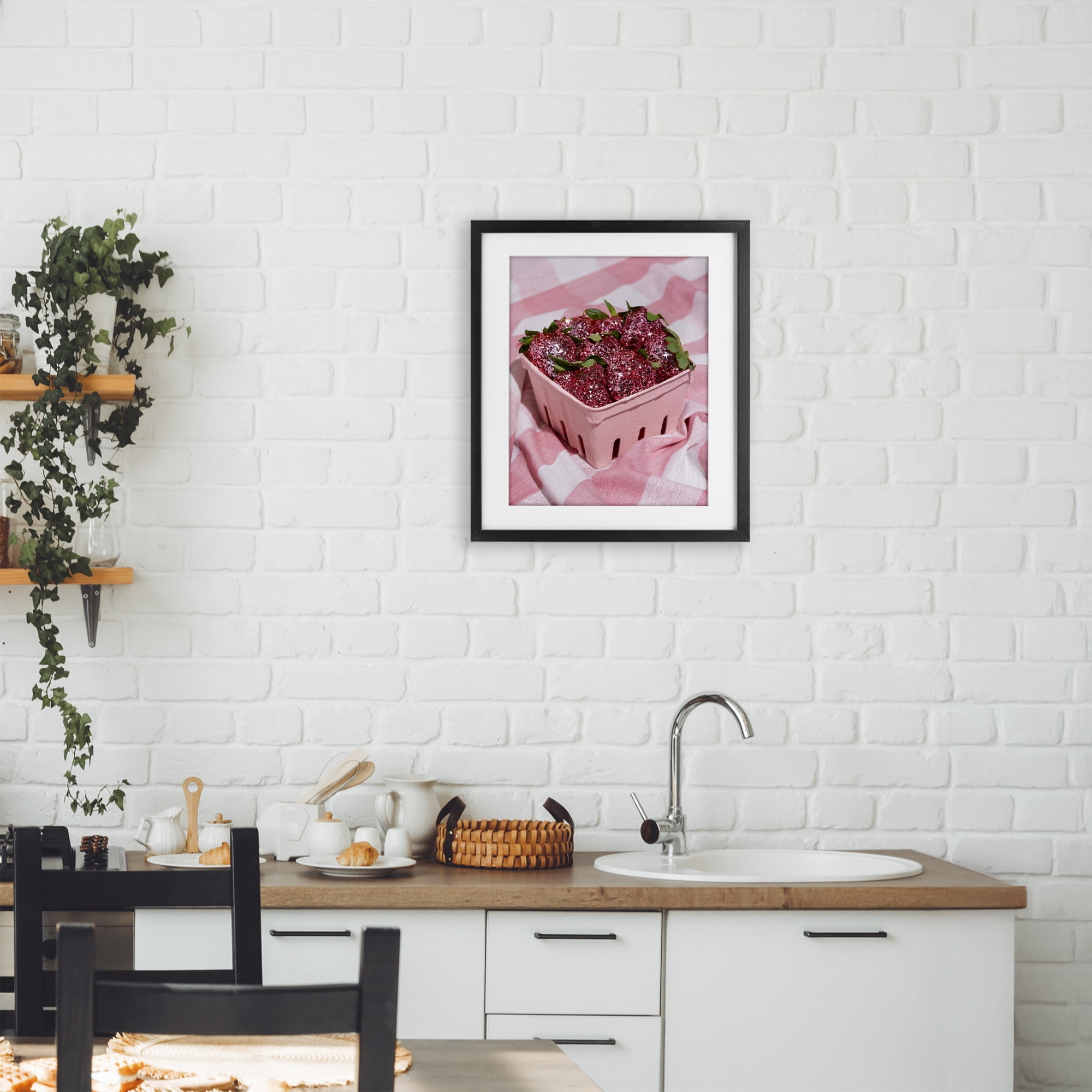 Stupell Industries Glam Glimmer Strawberries Black Framed Print Under Glass, design by LISH Creative